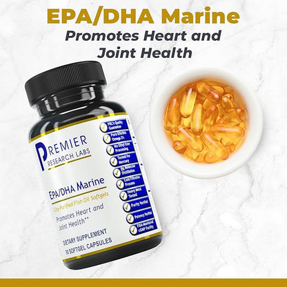 Premier Research Labs EPA DHA Marine Softgels - Omega 3 Fish Oil, EPA DHA Omega 3 Supplement, Fatty Acids for Women & Men, Natural - 90 Softgel Capsules