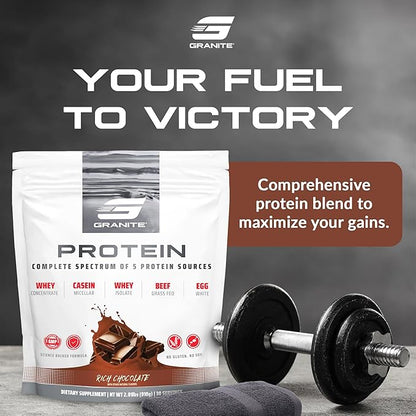 Granite Protein Powder | Whey Isolate & Concentrate| Casein for Lean Muscle Building & Workout Recovery | 30 Servings | Egg & Grass Fed Protein | 23g Protein from 5 Sources | Chocolate Flavor