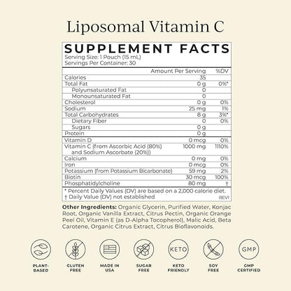 CYMBIOTIKA Vitamin C Individual Packets, Liposomal Delivery, Supplement for Immune Support, Collagen Boost, & Healthy Aging, Skin Hydration Packets, Citrus Vanilla Flavor, 30 Pack