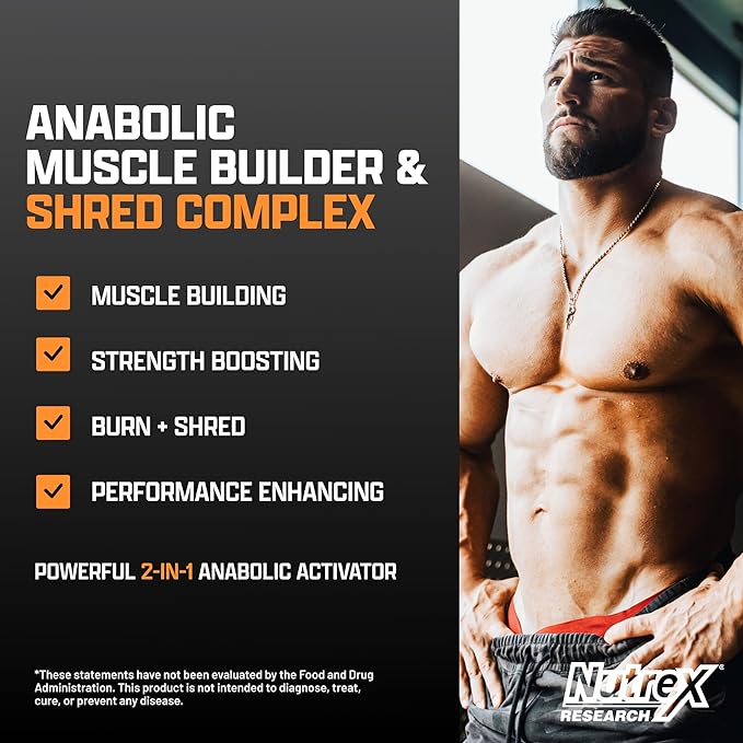 Nutrex Research Anabol Ripped Anabolic Muscle Builder for Men, 2-in-1 Muscle Builder and Shredding Supplement, (60 Count)