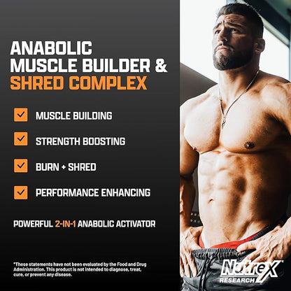 Nutrex Research Anabol Ripped Anabolic Muscle Builder for Men, 2-in-1 Muscle Builder and Shredding Supplement, (60 Count)