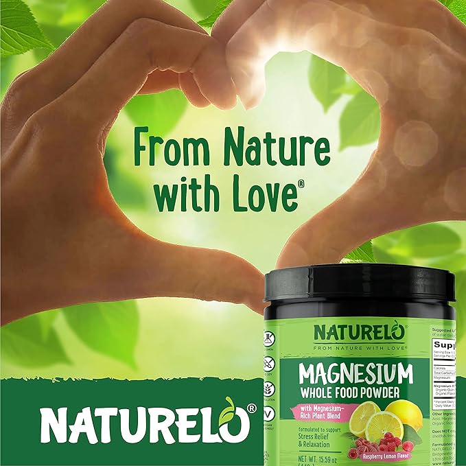 NATURELO Magnesium Powder - Whole Food Calm Magnesium Powder with Quinoa, Cauliflower, & Flaxseed for Stress Relief, Raspberry Lemon 85 Servings, 15oz