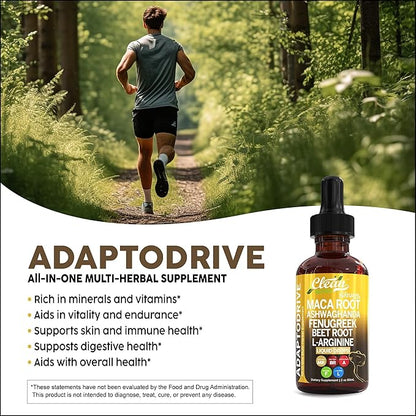 Organic Maca Root Liquid Drops with Ashwagandha, Fenugreek, Beet Root and L-Arginine Liquid Multivitamin for Women and Men - Adapto Drive by Clean Nutra