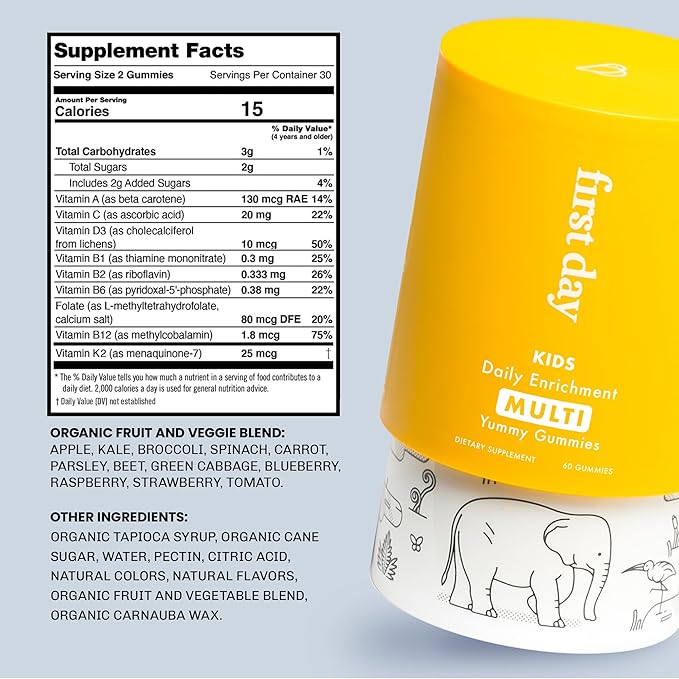 FIRST DAY Multivitamin Gummies Bundle for Women & Kids – Vitamins A, B, C, D & K + Folate, Magnesium, Zinc, Biotin & More – Made w/Organic Fruits & Veggies, Only 2g Sugar – 2-Pk, 30 Day Supply Each