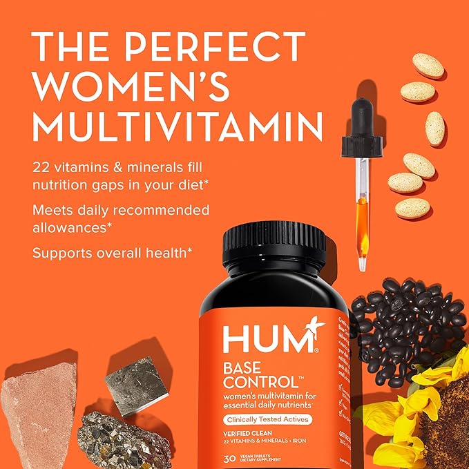 HUM Base Control - Daily Women's Multivitamin & Minerals w/B Complex, Vitamin C, 22 Micro-Nutrients + Iron & Biotin to Support Pre-Menopause Women - Non-GMO & Gluten-Free (30 Tablets)