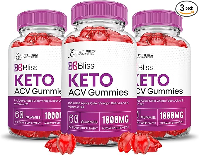 (3 Pack) Bliss Keto ACV Gummies Advanced Formula 1000MG Bliss Keto Gummies Apple Cider Vinegar Boost Formulated with Pomegranate Beet Juice Powder B12 Vegan Non GMO 180 Gummys