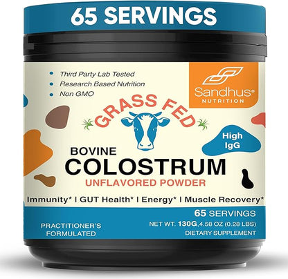 Grass Fed Bovine Colostrum Powder For Humans, Adults | 65 Servings Cows Supplement | High IgG For Best Gut Health | Immunity & Muscle Recovery Support | Unflavored Moo Superfood For Men & Women