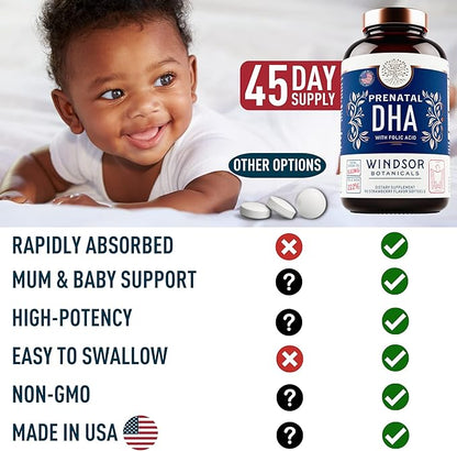 Prenatal Vitamins with DHA and Folic Acid - Fetal Development and Pregnancy Support - High-Potency Prenatal Vitamins For Women DHA and EPA Omega-3s D3 Prenatal DHA Fish Oil - 90 Strawberry Softgels