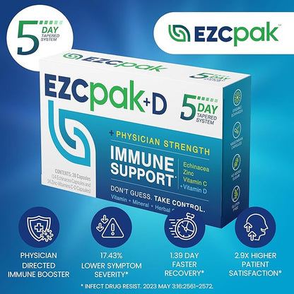 EZC Pak 5-Day Immune System Booster with Echinacea, Vitamin C, Zinc & Vitamin D - Tapered Immune Support Supplement for Adults - Supports Immunity, Easy Travel-Size Supplement Pack - (Pack of 6)