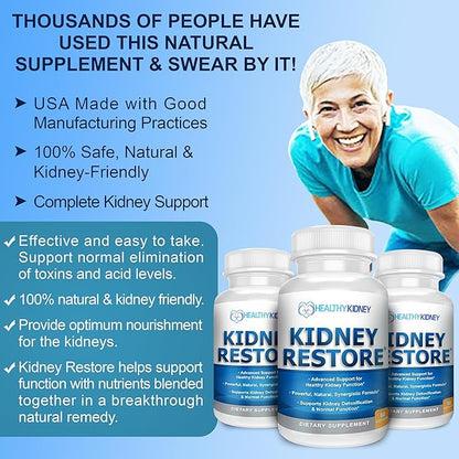 Kidney Restore Kidney Cleanse and Kidney Health Supplement to Support Normal Kidney Function, Vitamins for Kidney Health 60 caps