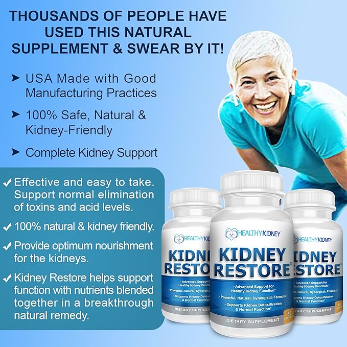 Kidney Restore Kidney Cleanse and Kidney Health Supplement to Support Normal Kidney Function, Vitamins for Kidney Health 60 caps