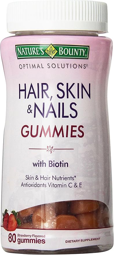 Natures Bounty Optimal Solutions, Hair, Skin & Nails Gummies with Biotin 80 Count (Pack of 2)