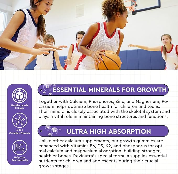 Calcium Potassium Magnesium Gummies for Kids & Adults, with Hydrolyzed Collagen, Zinc, Phosphorus, Multivitamin for Sleep, Bone Strength, Density Support, Sugar Free,Raspberry 60 Gummies