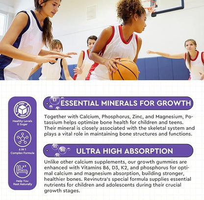 Calcium Potassium Magnesium Gummies for Kids & Adults, with Hydrolyzed Collagen, Zinc, Phosphorus, Multivitamin for Sleep, Bone Strength, Density Support, Sugar Free,Raspberry 60 Gummies