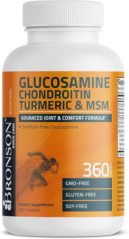 Bronson Glucosamine Chondroitin Turmeric & MSM Advanced Joint & Cartilage Formula, Supports Healthy Joints, Mobility & Cartilage - Non-GMO, 360 Capsules