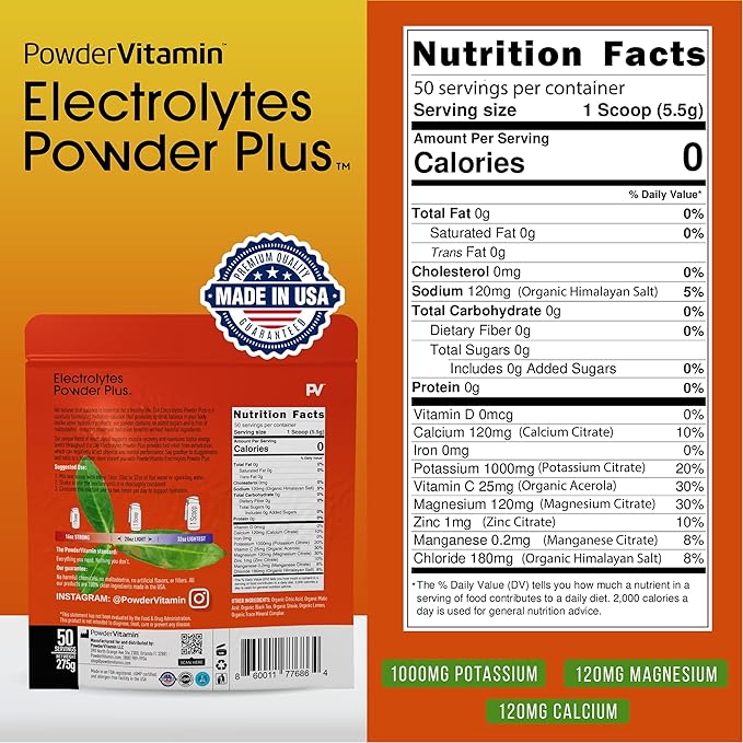 Electrolytes Powder Plus (50 Servings) Black Tea Lemonade Electrolyte Powder Zero Calorie Keto,0 Sugar, No Maltodextrin,1000mg Potassium,120mg Calcium,120mg Magnesium, Hydration Powder