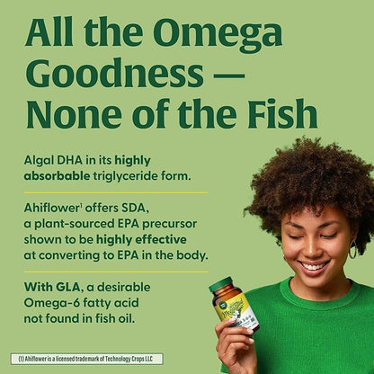 MegaFood Vegan Omega 3 6 9 - Burp-less Omega 3 Supplement - 600 mg Plant-Based Omega-3 & 150 mg DHA Per Serving - Heart, Brain, Vision & Joint Support - Fish Oil Alternative - 60 Capsules, 30 Servings