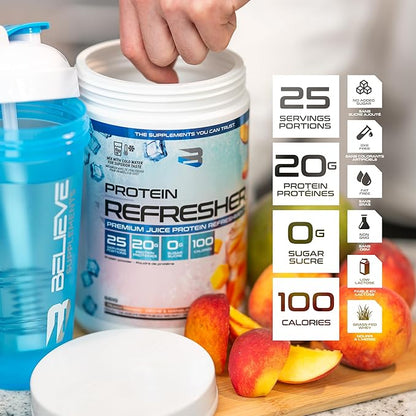 Protein Refresher (25 Servings) - Revolutionary Juice-Type Whey Protein Powder for Fitness, Bodybuilding, Gym, or for Bigger Protein Intake (25 Scoops, Lemon Iced Tea)