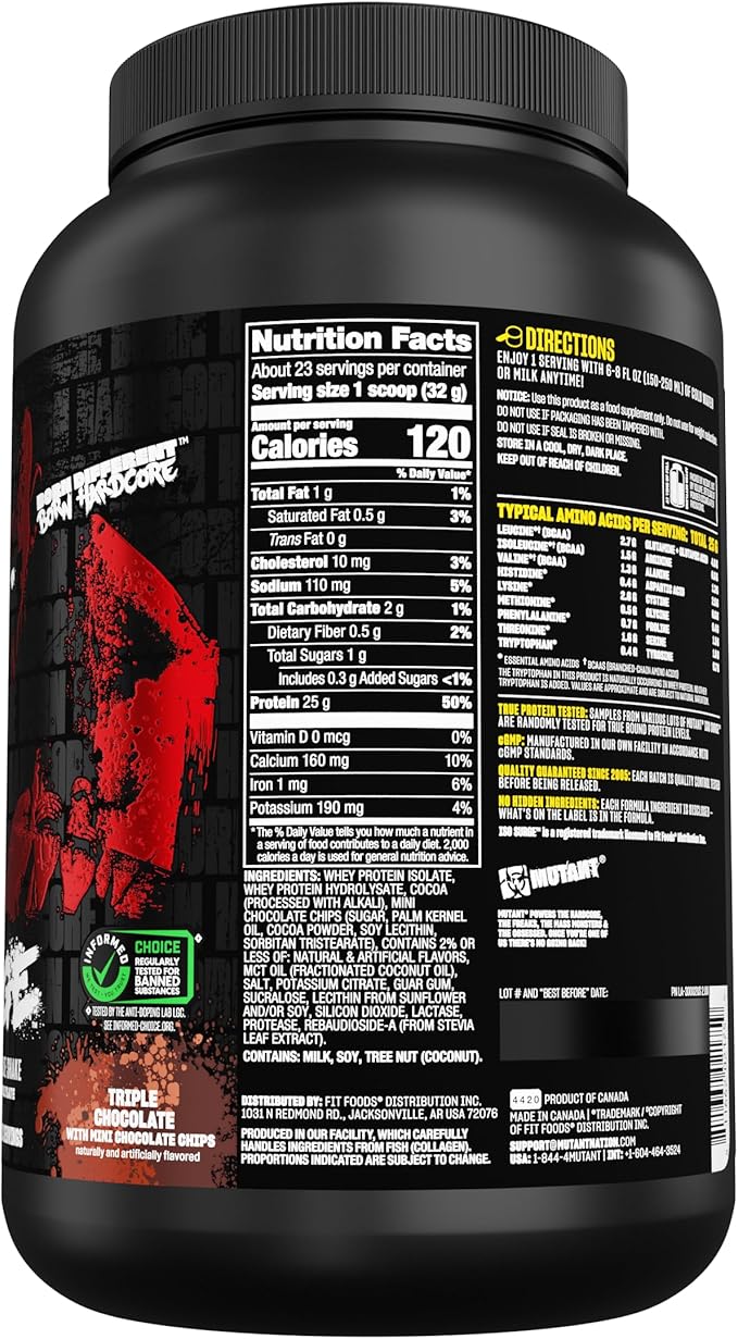 Mutant ISO Surge Whey Protein Isolate Powder Acts Fast to Help Recover, Build Muscle, Bulk and Strength, 1.6 lb (Triple Chocolate)