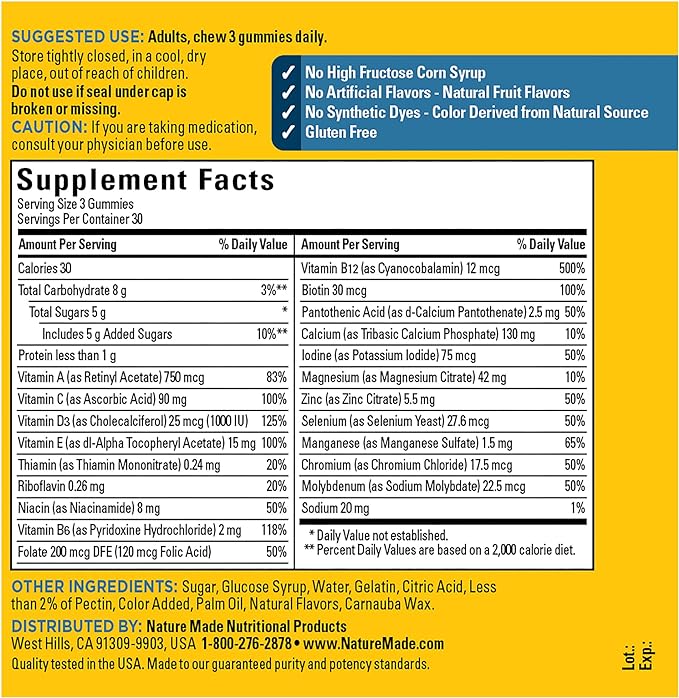 Nature Made Advanced Multivitamin Gummies for Him with Magnesium Citrate, Calcium & All 8 B Vitamins, Multivitamin for Men, 90 Gummies, 30 Day Supply