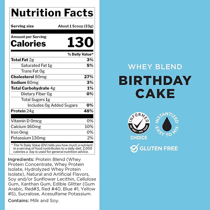 Rule One Proteins, R1 Whey Blend- Birthday Cake, 24g Fast-Acting Whey Protein Concentrates, Isolates, and Hydrolysates Per Serving, with Naturally Occurring EAAs and BCAAs, 5lbs