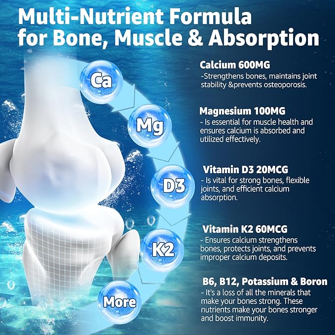 Calcium Gummies 600mg - Ocean Algae Calcium | Vitamin D3, K2, Magnesium, B6 for Bone Strength, Muscle & Immnue | Sustainably Sourced Plant Based Calcium Supplement, 70+ Trace Minerals, Vegan, 2 Pack