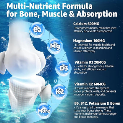 Calcium Gummies 600mg - Ocean Algae Calcium | Vitamin D3, K2, Magnesium, B6 for Bone Strength, Muscle & Immnue | Sustainably Sourced Plant Based Calcium Supplement, 70+ Trace Minerals, Vegan, 2 Pack