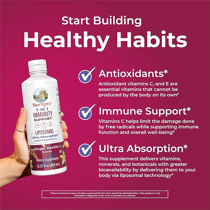 MaryRuth Organics 7 in 1 Immunity Liposomal | Elderberry Liquid with Vitamin C | Liquid Vitamins | Immune Support Supplement | Elderberry with Zinc and Vitamin C | Vegan| Gluten Free | 30 Servings