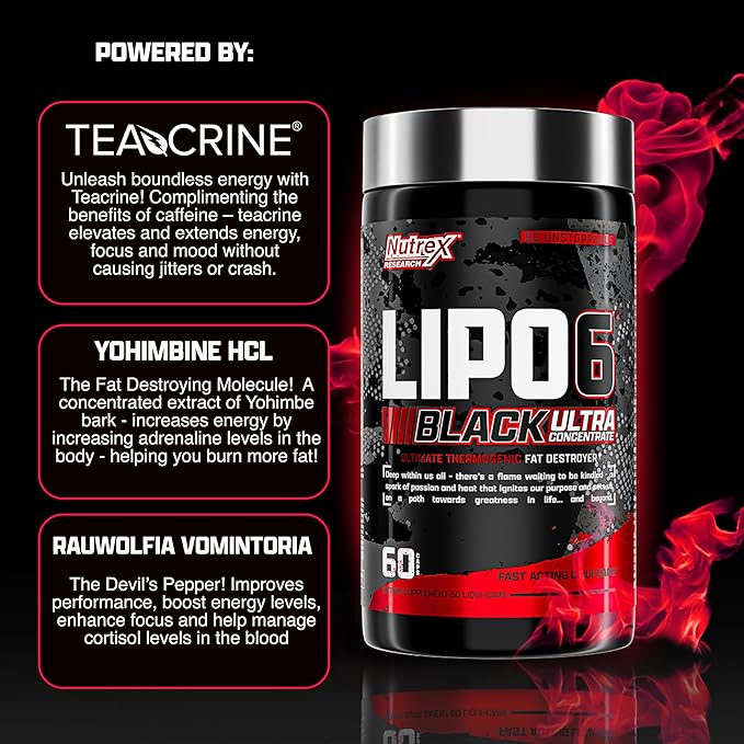 Nutrex Research Lipo-6 Black Ultra Concentrate Thermogenic Fat Burner Supplement, Increase Weight Loss, Energy & Intense Focus 120 Diet Pills