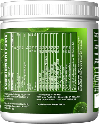 MRM Nutrition Organic Pre-Workout Powder | Black Cherry Flavored | Superfoods + 150mg Natural Caffeine + adaptogens | Clean Energy + Focus| Healthy Blood Flow | Vegan + Non-GMO | 20 Servings