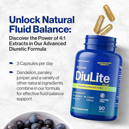 Water Pills for Swollen Feet & Legs (Easy-to-Swallow) Reduces Water Retention, Puffiness Without Side Effects - Top Value & Quality for Water Weight Loss - Diulite Will Have a Fast Effect on Your Body