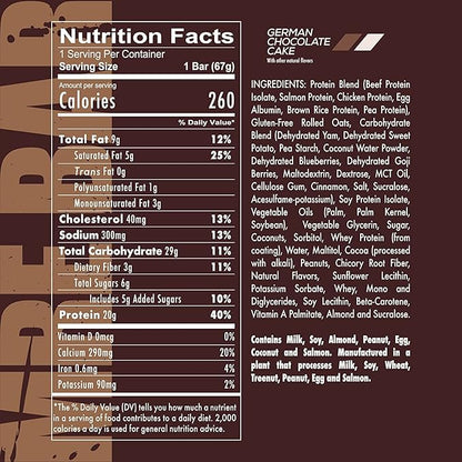 REDCON1 MRE Protein Bar, German Chocolate Cake - Contains MCT Oil + 20g of Whole Food Protein - Easily Digestible, Macro Balanced Low Sugar Meal Replacement Bar (12 Bars)