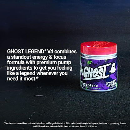 GHOST Legend V4 Pre-Workout Powder, Welch's Grape - 30 Servings – Pre-Workout for Men & Women with Choline, L-Citrulline, & Beta Alanine for Energy & Focus
