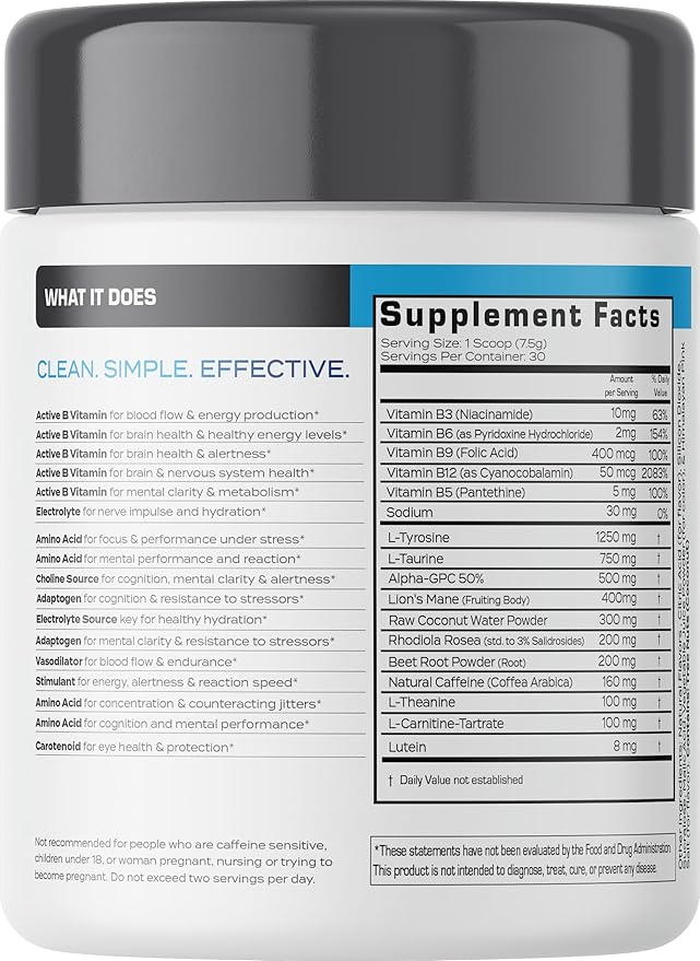 Forgge Focus Energy Drink Powder - Lion’s Mane, Alpha-GPC, L-Theanine and Nootropics for Focus - Vitamins + Electrolytes - Natural Caffeine, Sugar Free (Blue Raspberry)