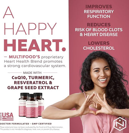 Multifood Whole Food Multivitamin for Women | 21 Organic Fruits & Vegtables | Tumeric Boosts Energy, Supports Gut & Immune Health | Prebiotics & Probiotics | 60 Capsules