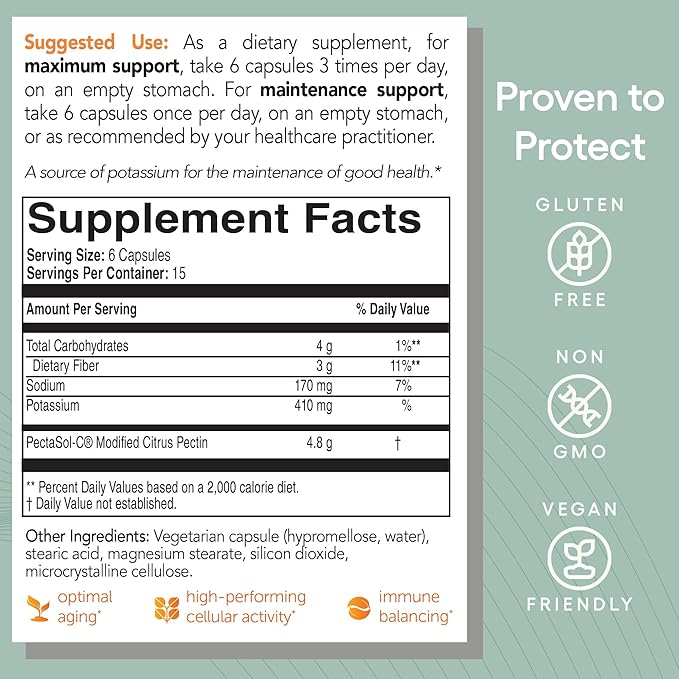 PectaSol Modified Citrus Pectin – 90 Capsules – Total-Body Health Supplement to Support the Heart, Immune System, Inflammation Response & Healthy Aging + Maintain Healthy Galectin-3 Levels