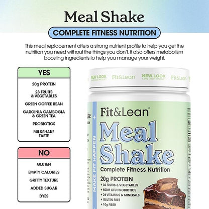Fit & Lean Meal Shake Meal Replacement with Protein, Fiber, Probiotics and Organic Fruits & Vegetables, Chocolate Peanut Butter Pie, 1lb, 10 Servings