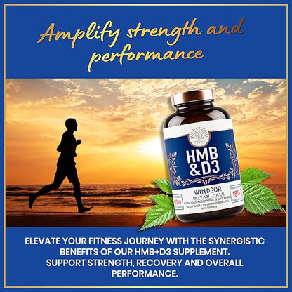HMB and Vitamin D3 Supplement - B-Hydroxy B-Methylbutyrate 1,000 MG HMB Supplements for Men and Women Plus Calcium, Vitamin D 3 - Muscle Growth, Strength, Performance, Recovery - 90 Days, 180 Caps.