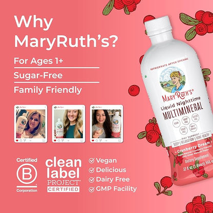 MaryRuth Organics Liquid Nighttime Multimineral Sleep Supplement | Sugar Free | Calm Magnesium Citrate | NO Melatonin | Calcium Magnesium Zinc | Available in 4 Flavors | Gluten Free | 32 Servings
