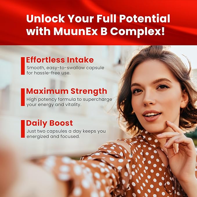 B-Complex, Vitamin B1 B2 B3 B6 B12, New Formula for Max Vitality & Sustained Energy Support,Energy Boost, Nervous System Support, with Vitamin C, Choline, Folate, 60 Capsules