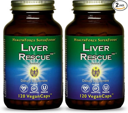 HealthForce SuperFoods Liver Rescue - Natural Liver Cleanse - Liver Health Formula with Milk Thistle & Dandelion Root - Gluten-Free & Vegan - 120 Capsules (Pack of 2)