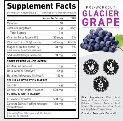 Kaged Pre-Kaged Sport Pre Workout Powder | Glacier Grape | Energy Supplement for Endurance | Cardio, Weightlifting Sports Drink | 20 Servings