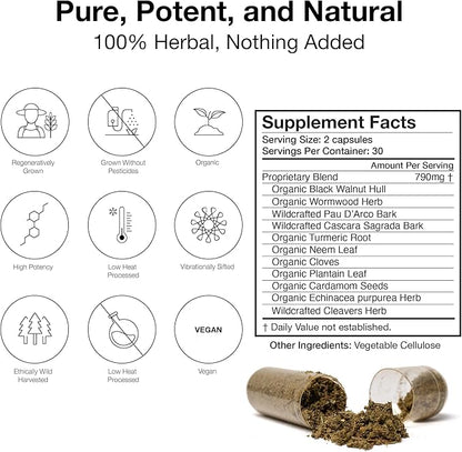 Food Over Drugs Parasite Formula - Full Spectrum Herbal Detox for Humans - 60 ct - Natural Detox & Complete Body Cleanse