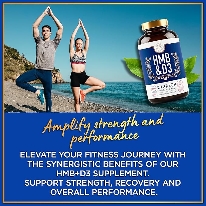 HMB and Vitamin D3 Supplement - B-Hydroxy B-Methylbutyrate 1,000 MG HMB Supplements for Men and Women Plus Calcium, Vitamin D 3 - Muscle Growth, Strength, Performance, Recovery - 90 Days, 180 Caps.