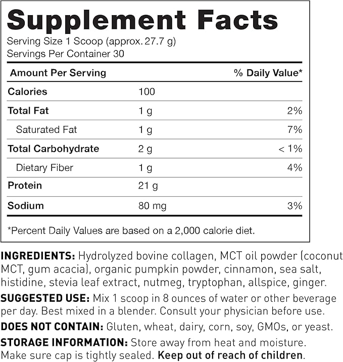 Amy Myers MD Pure Paleo Protein Powder - Clean Grass Fed Pasture Raised Protein - Hormone Free, Non-GMO, Gluten & Dairy Free - Perfect for Keto and Paleo- 29.31 Oz - Pumpkin Spice