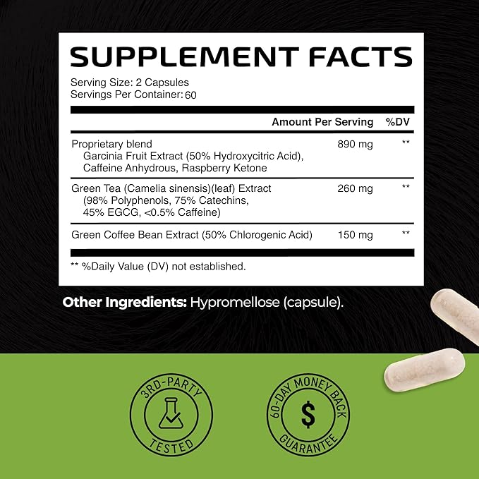 Green Tea Weight Loss Pills | Belly Fat Burner, Metabolism Booster, & Appetite Suppressant for Women & Men | 45% EGCG | With Green Coffee Bean Extract | Vegan, Gluten-Free Supplement | 120 Capsules