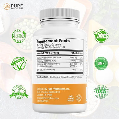 Perfect Immune Support Supplement with Vitamin C and D Plus Zinc and Vitamin A, 4 in 1 Immune Booster Vitamin Supplement, USA Made, GMO Free, Gluten Free, Veg Capsules - 60 Count