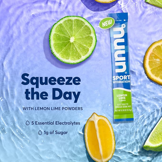 Nuun Sport Electrolyte Powder Packets - Lemon Lime Flavor | 5 Essential Electrolytes for Hydration | Easy Open Drink Mix with Magnesium | 1g Sugar | Non GMO, Vegan | 16 Single Serving Sticks