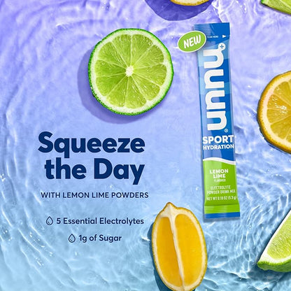 Nuun Sport Electrolyte Powder Packets - Lemon Lime Flavor | 5 Essential Electrolytes for Hydration | Easy Open Drink Mix with Magnesium | 1g Sugar | Non GMO, Vegan | 16 Single Serving Sticks