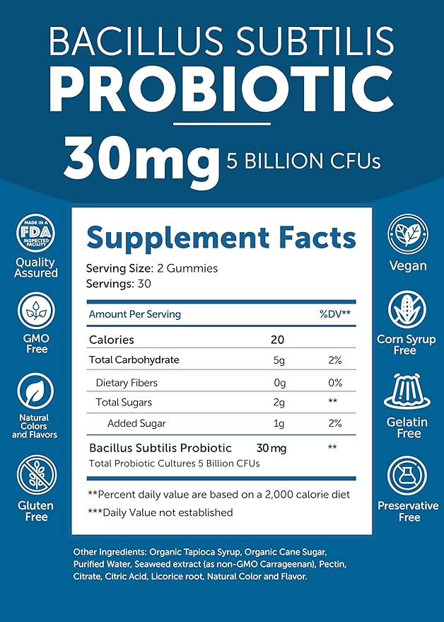 Lunakai USA Made Probiotic Gummies - 5 Billion CFUs, Vegan, Non-GMO, Gluten-Free - Digestive & Immune Support for Women & Men - 60 Chewable Gummies